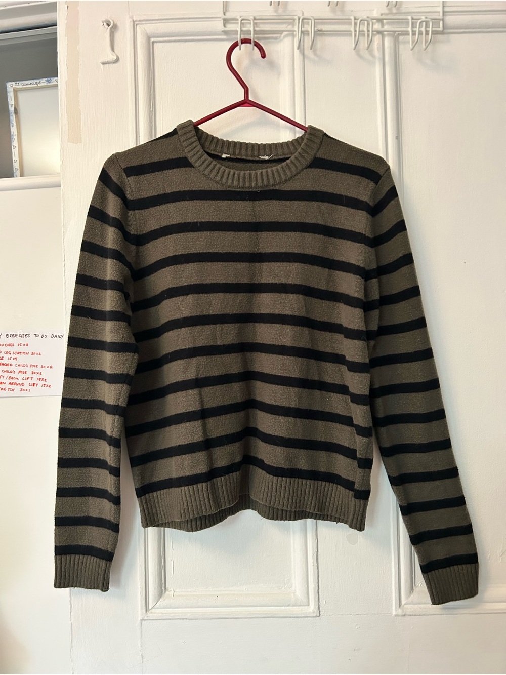 Women’s Striped Crewneck Sweater - Olive & Black
